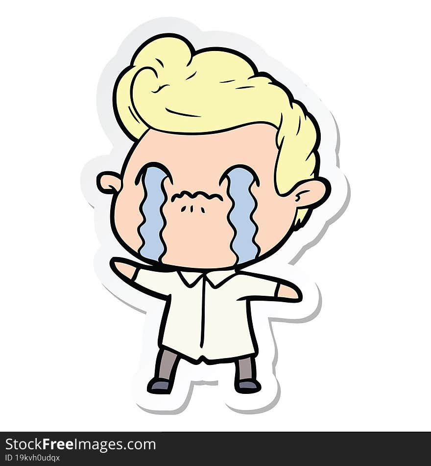 sticker of a cartoon man crying