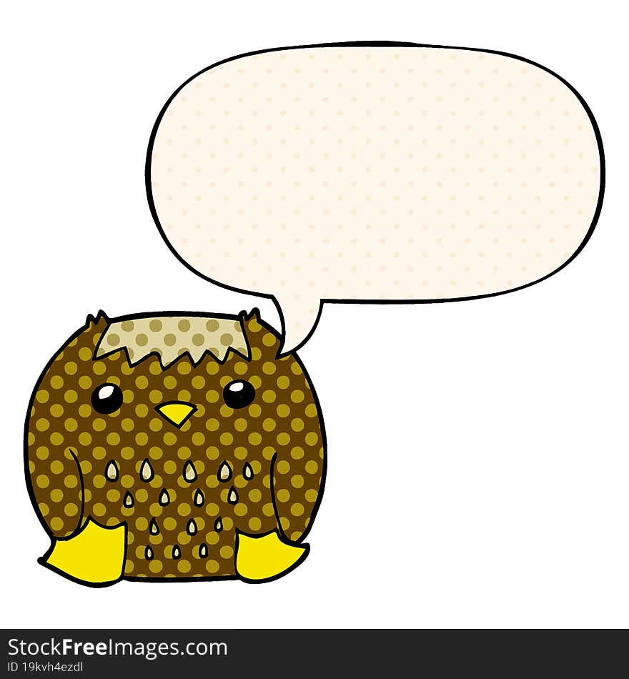 Cartoon Owl And Speech Bubble In Comic Book Style