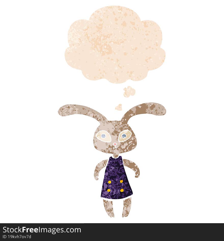 cute cartoon rabbit with thought bubble in grunge distressed retro textured style. cute cartoon rabbit with thought bubble in grunge distressed retro textured style