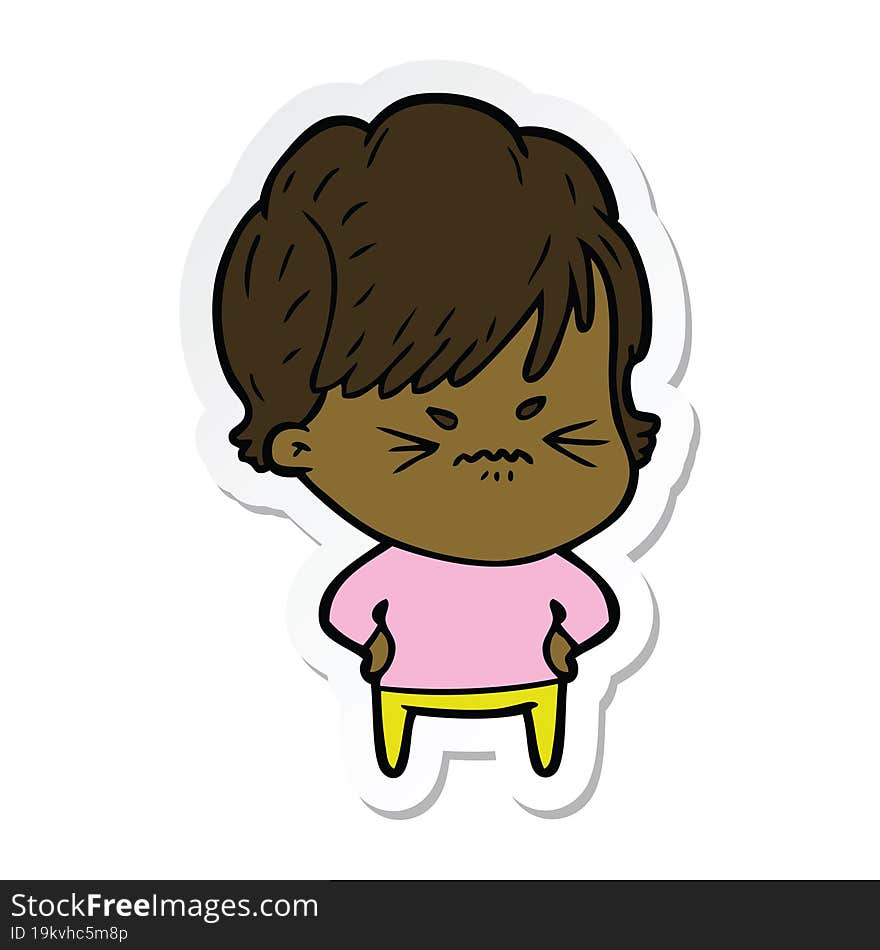 sticker of a cartoon frustrated woman