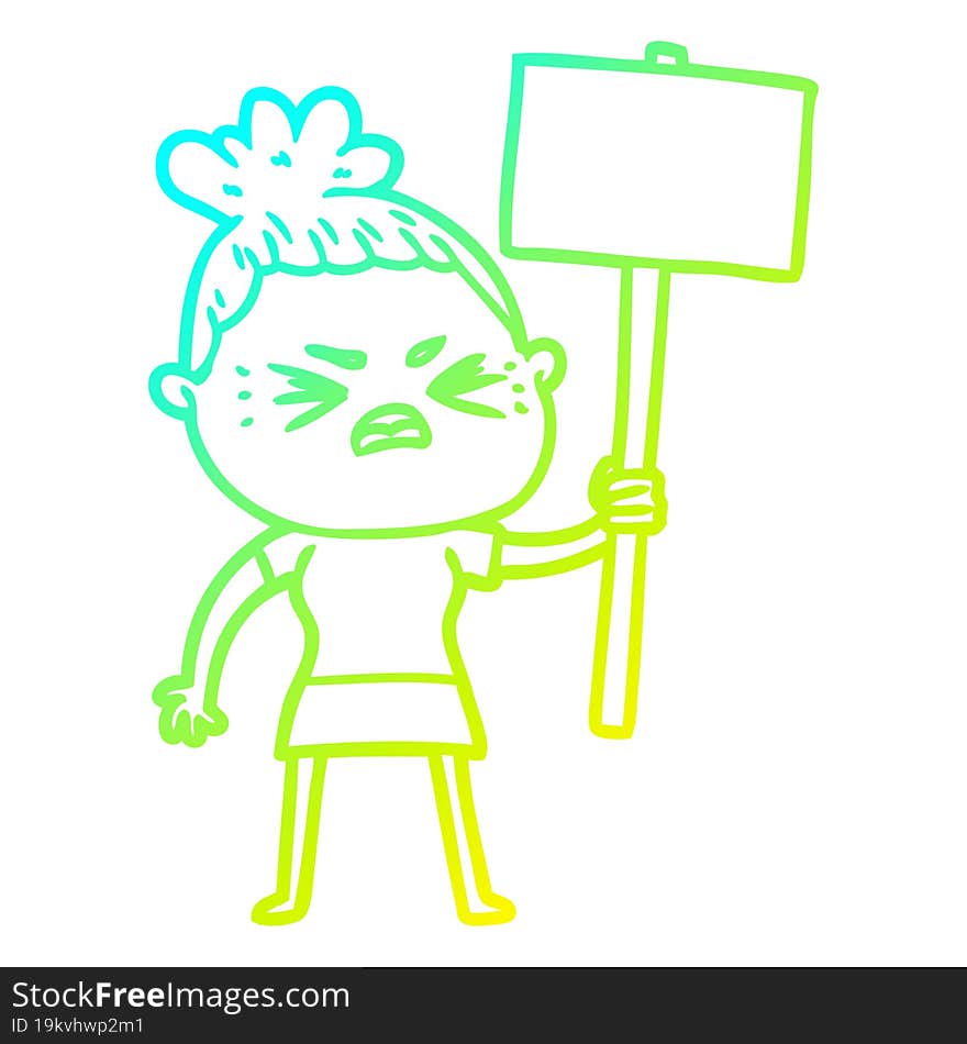 cold gradient line drawing of a cartoon angry woman