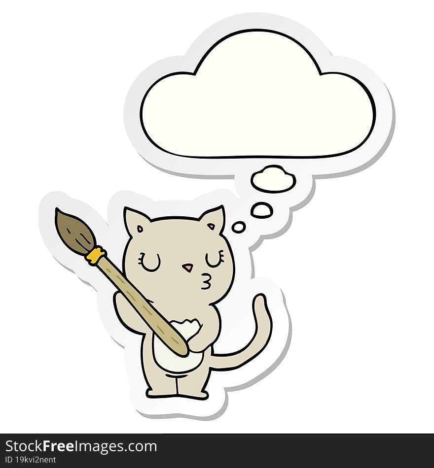 Cute Cartoon Cat And Thought Bubble As A Printed Sticker