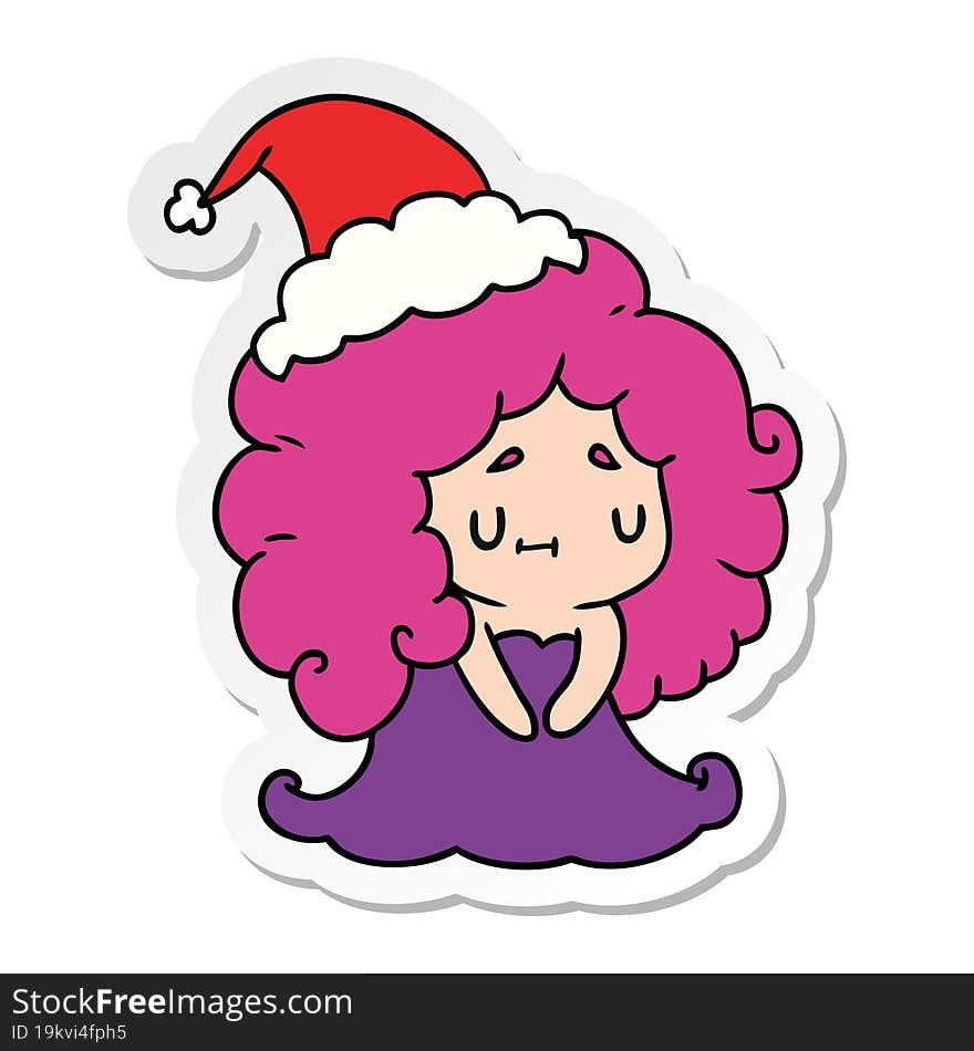 hand drawn christmas sticker cartoon of kawaii girl