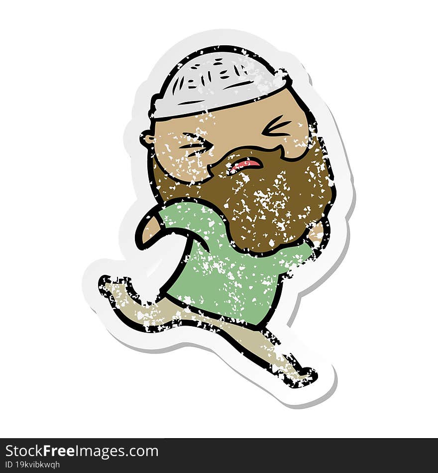 distressed sticker of a cartoon man with beard