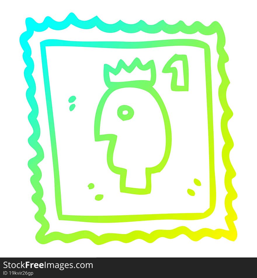 cold gradient line drawing cartoon stamp with royal head