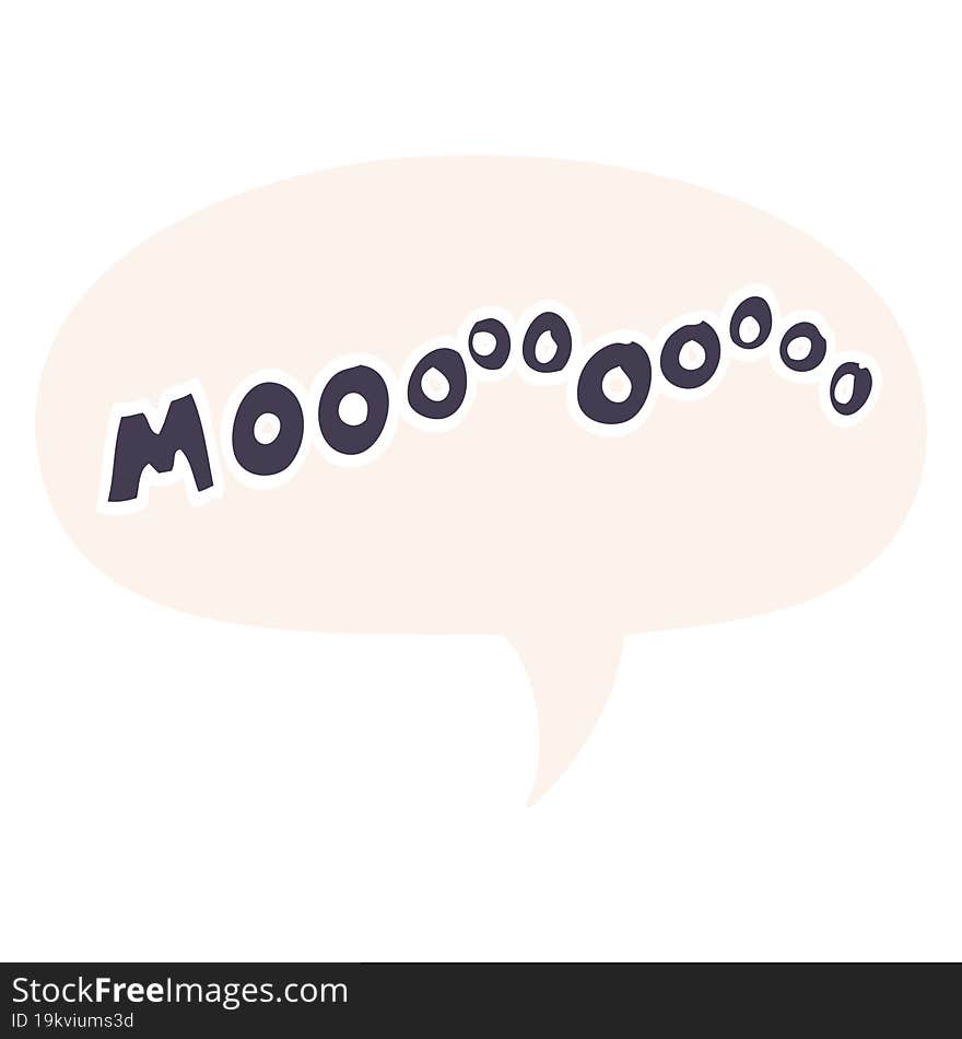 cartoon moo noise and speech bubble in retro style