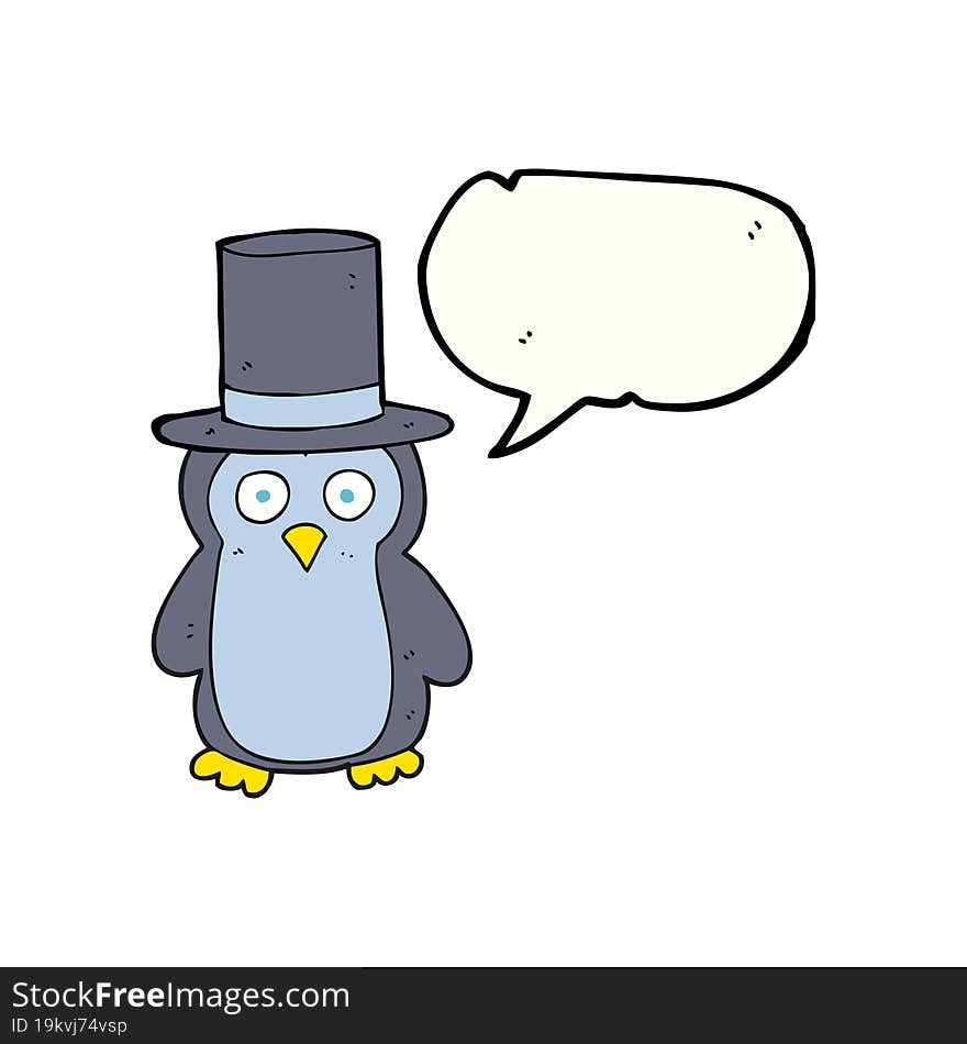 Speech Bubble Cartoon Penguin Wearing Hat