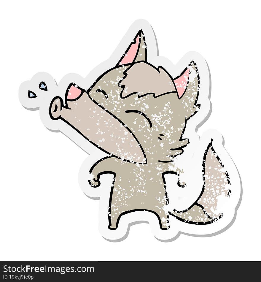 Distressed Sticker Of A Howling Wolf Cartoon