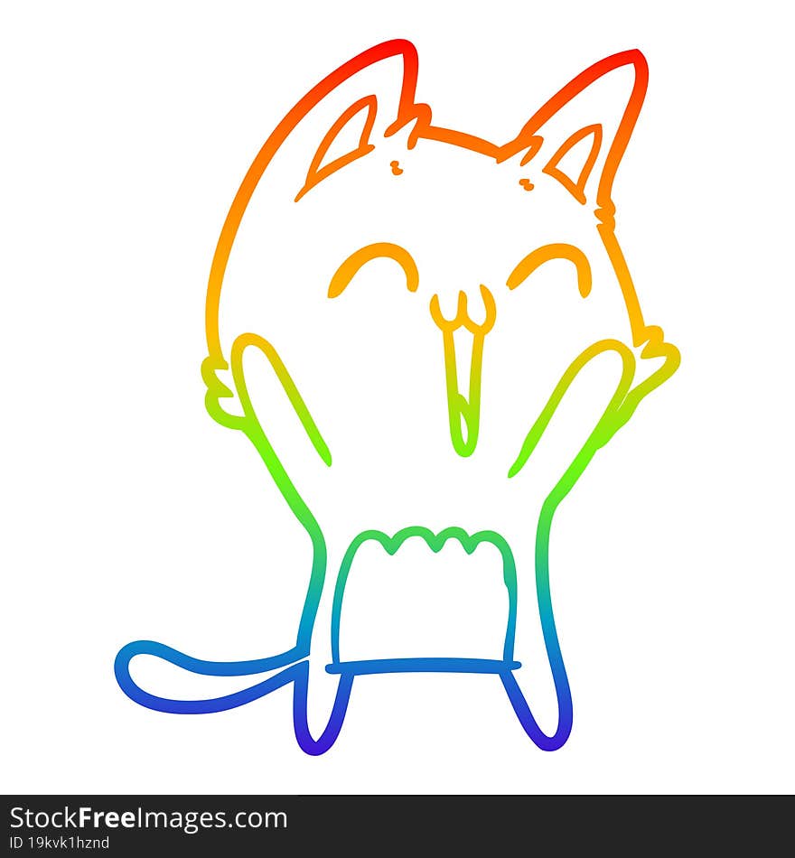 rainbow gradient line drawing happy cartoon cat meowing