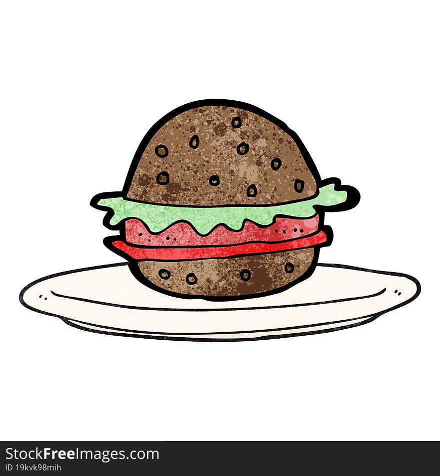 Textured Cartoon Burger On Plate