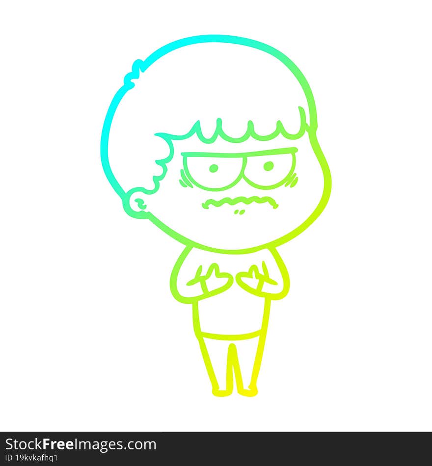 cold gradient line drawing cartoon annoyed man