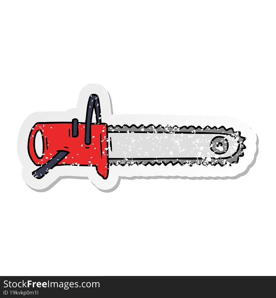 distressed sticker cartoon doodle fo a chain saw