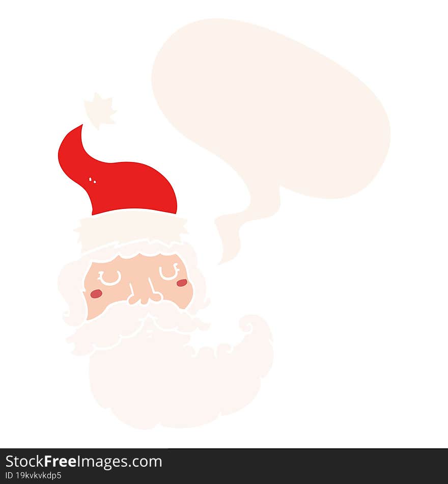 Cartoon Santa Face And Speech Bubble In Retro Style