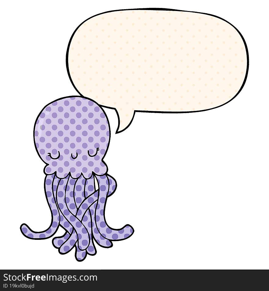 cute cartoon jellyfish and speech bubble in comic book style