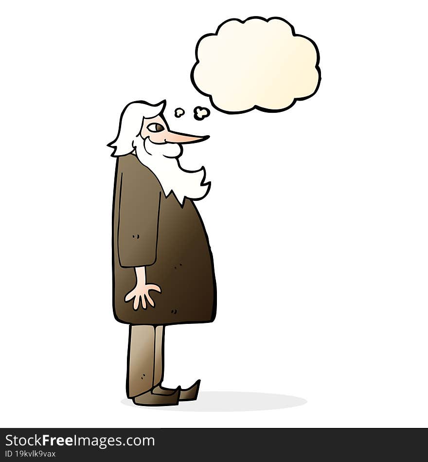 cartoon bearded old man with thought bubble