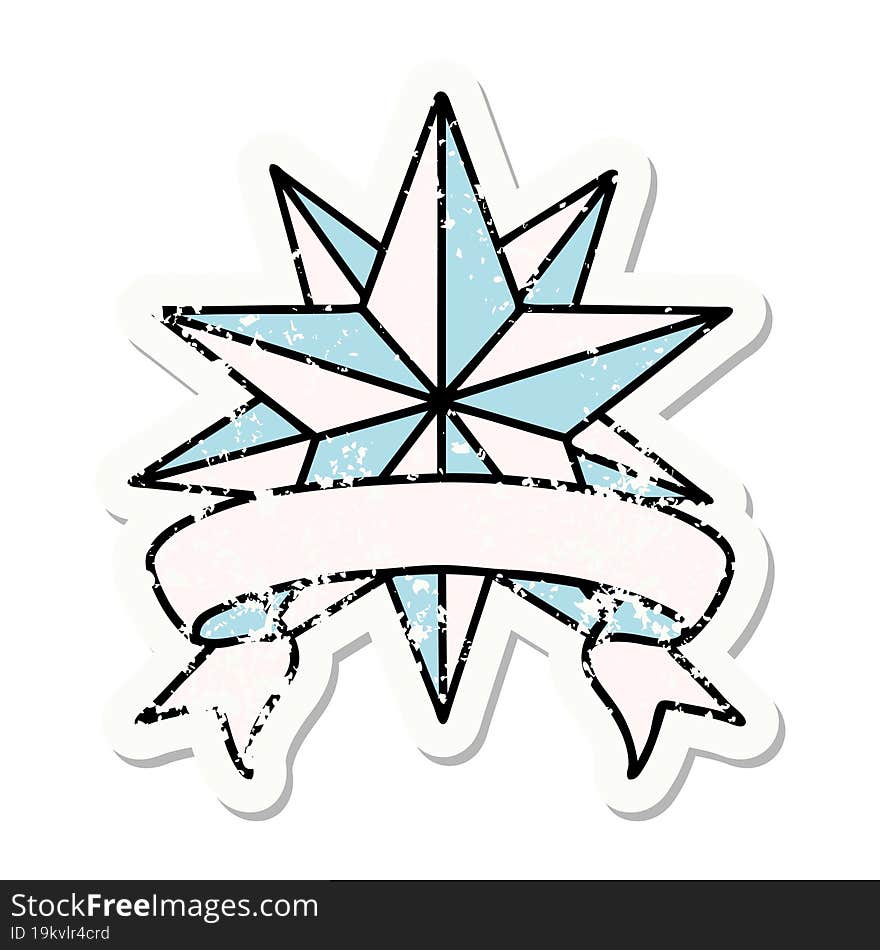 grunge sticker with banner of a star