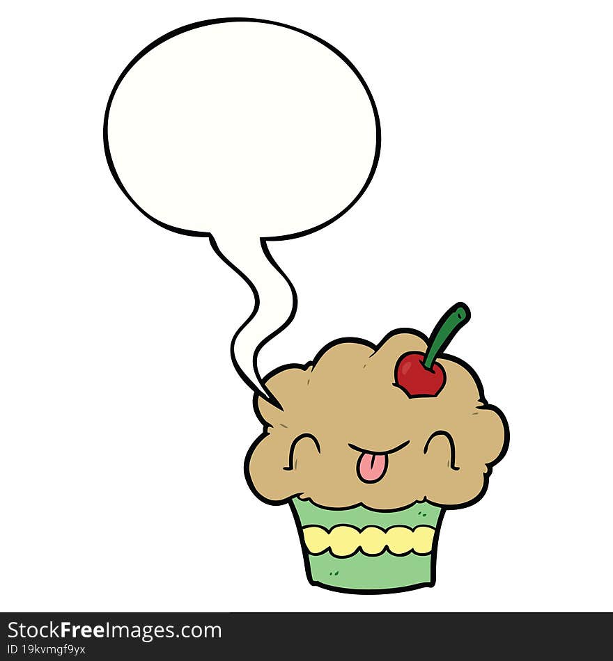 funny cartoon cupcake with speech bubble. funny cartoon cupcake with speech bubble