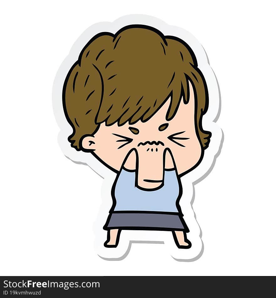 sticker of a cartoon frustrated woman