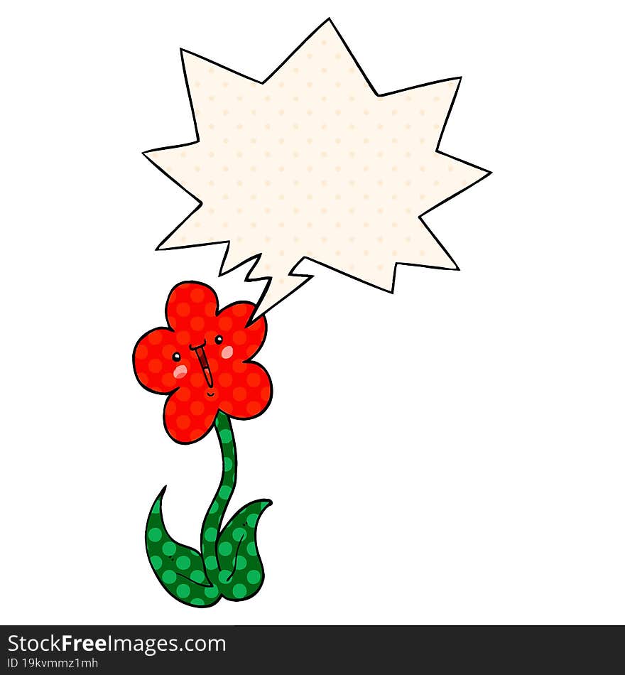 Cartoon Flower And Speech Bubble In Comic Book Style