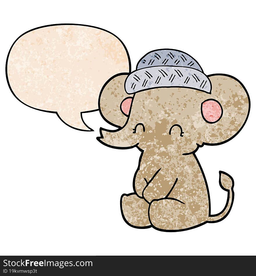 Cartoon Cute Elephant And Speech Bubble In Retro Texture Style