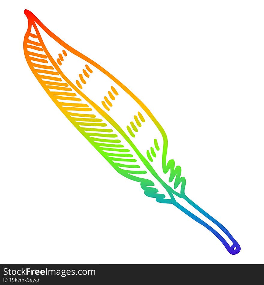 rainbow gradient line drawing of a cartoon feather