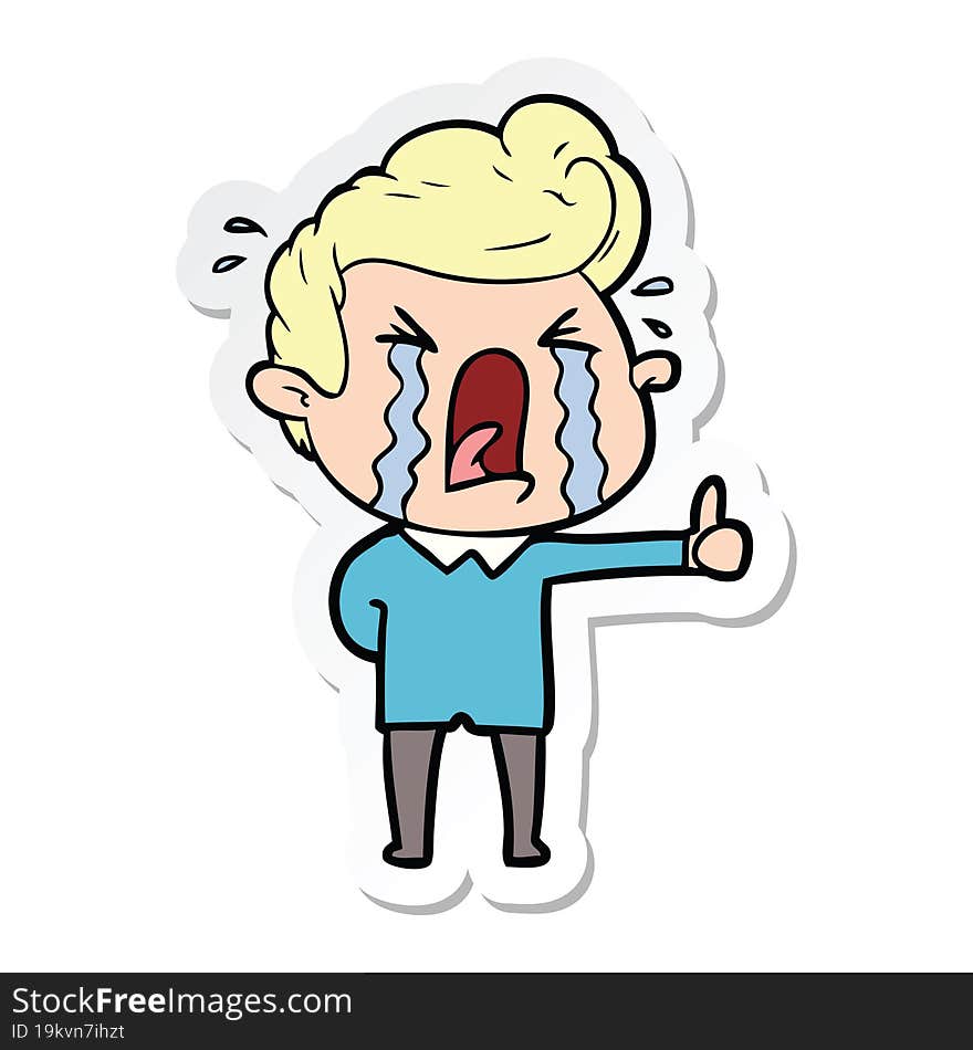 sticker of a cartoon crying man