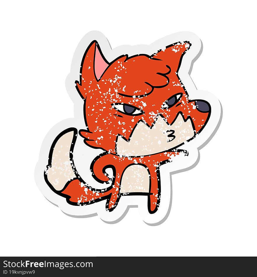 distressed sticker of a clever cartoon fox