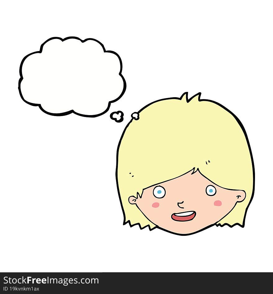 Cartoon Happy Female Face With Thought Bubble