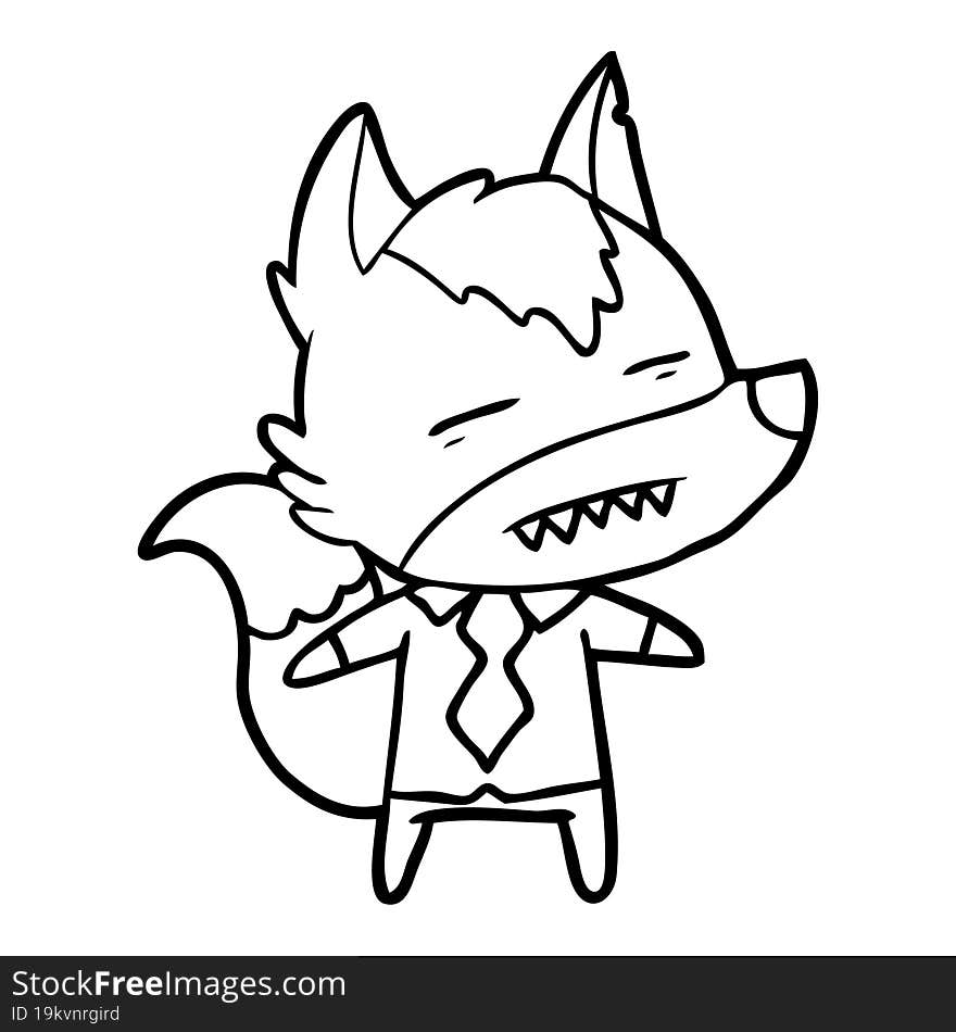 cartoon office wolf showing teeth. cartoon office wolf showing teeth