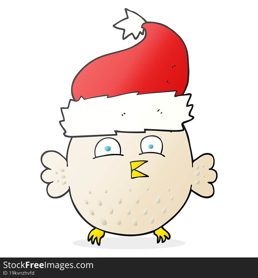 freehand drawn cartoon owl wearing christmas hat