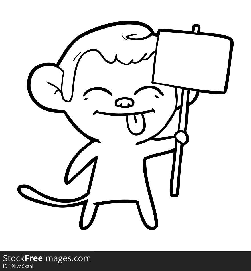 funny cartoon monkey with placard. funny cartoon monkey with placard