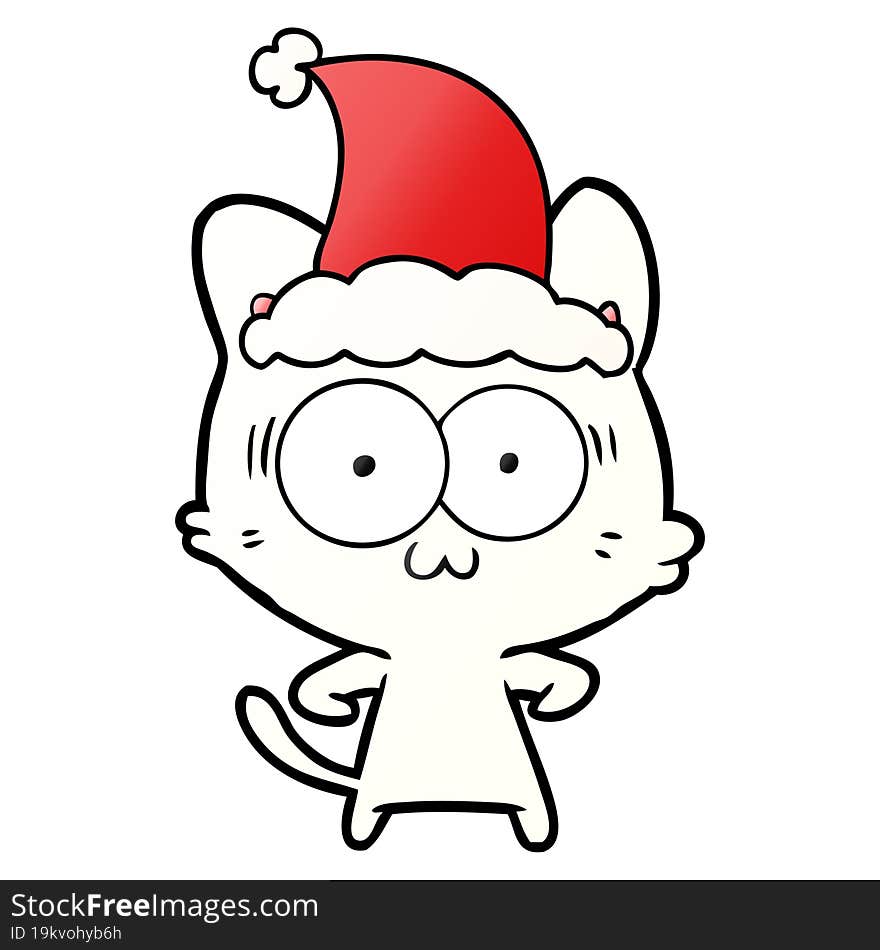 Gradient Cartoon Of A Surprised Cat Wearing Santa Hat