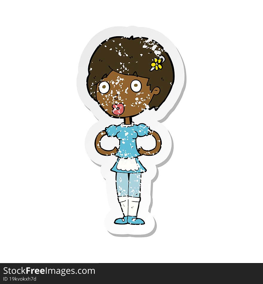 retro distressed sticker of a cartoon woman in french maid outfit