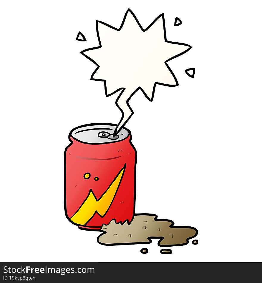 cartoon can of soda and speech bubble in smooth gradient style