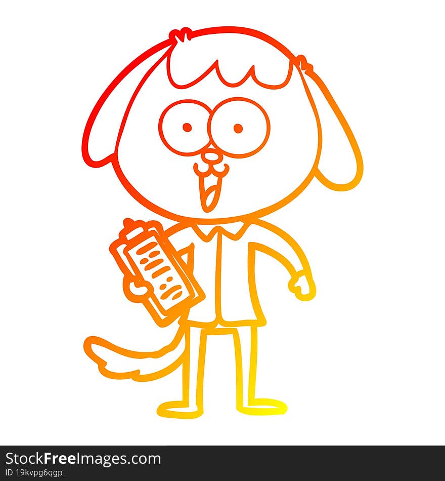 warm gradient line drawing cute cartoon dog wearing office shirt