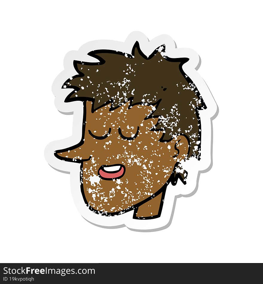 Retro Distressed Sticker Of A Cartoon Happy Boy Face