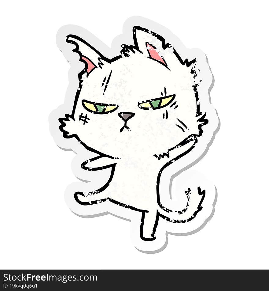 Distressed Sticker Of A Tough Cartoon Cat