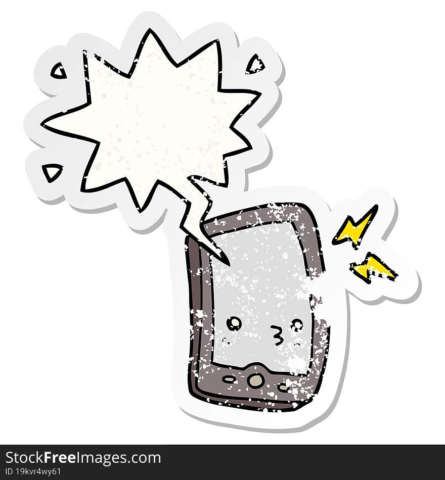 Cartoon Mobile Phone And Speech Bubble Distressed Sticker