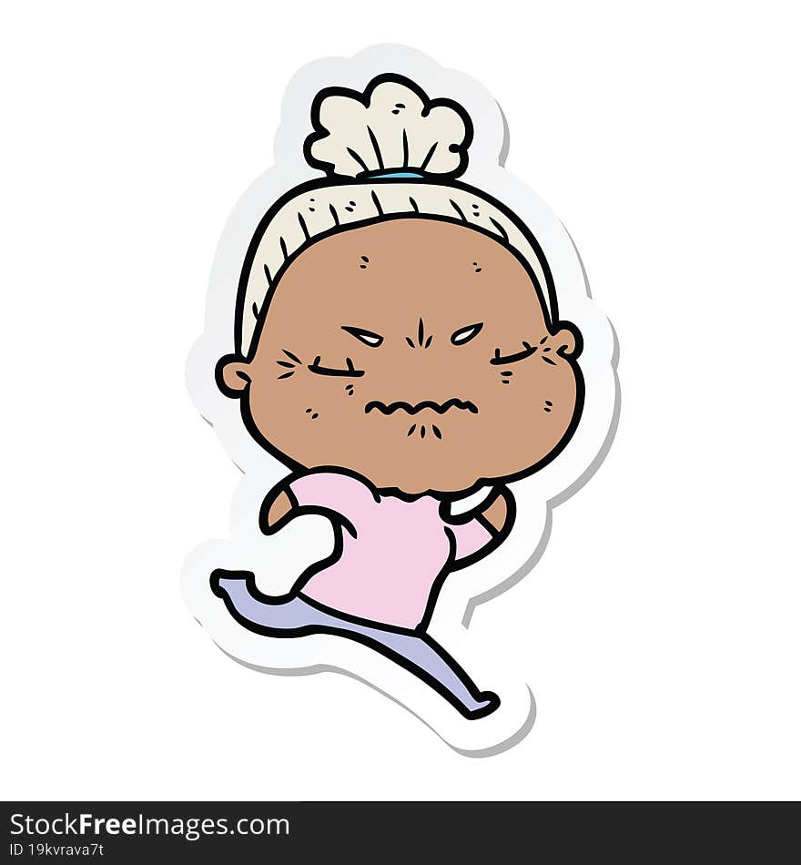 Sticker Of A Cartoon Annoyed Old Lady