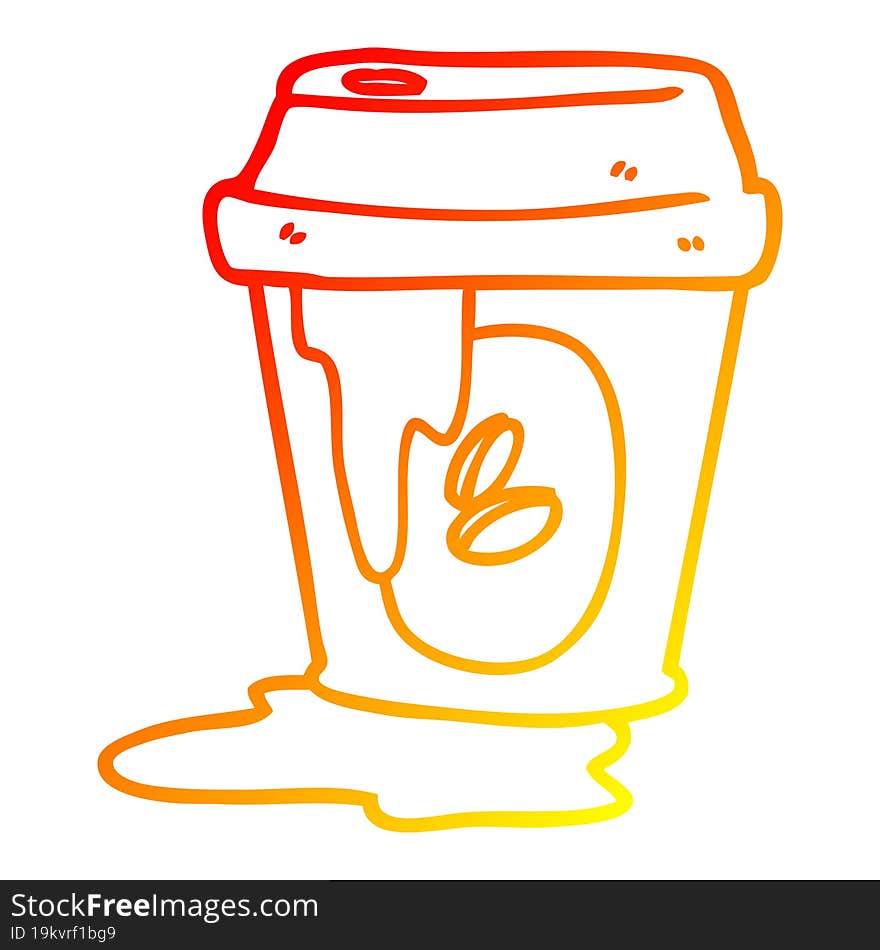 warm gradient line drawing of a messy coffee cup cartoon