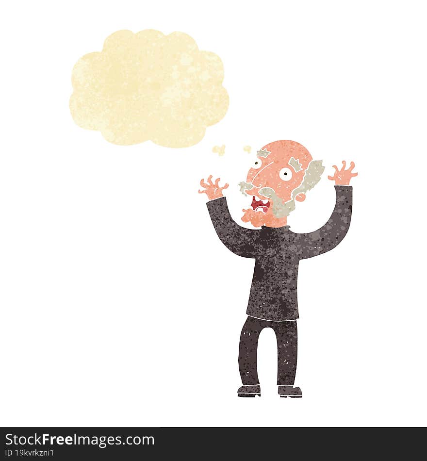 cartoon terrified old man with thought bubble