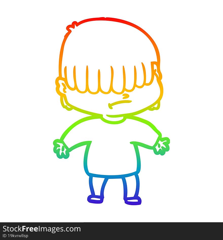 rainbow gradient line drawing cartoon boy with untidy hair