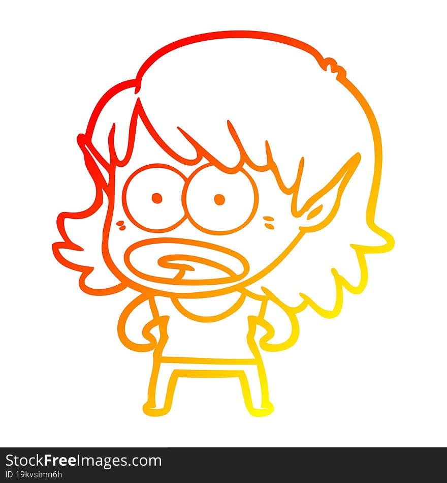 warm gradient line drawing cartoon shocked elf girl