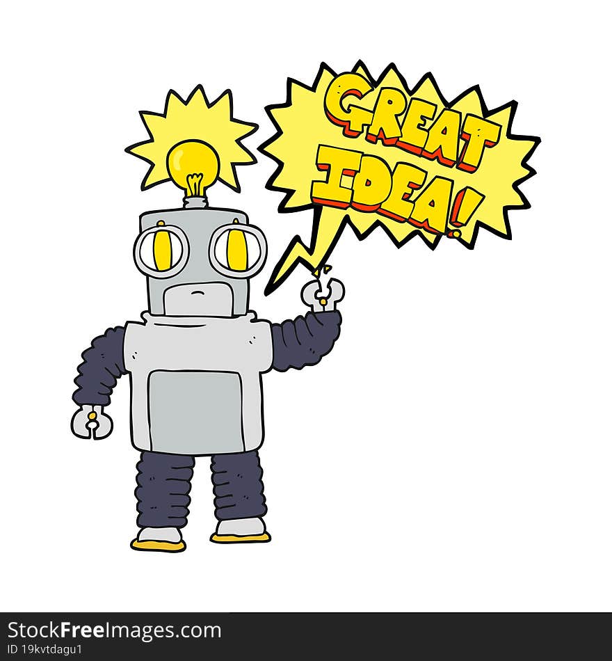 speech bubble cartoon robot with great idea