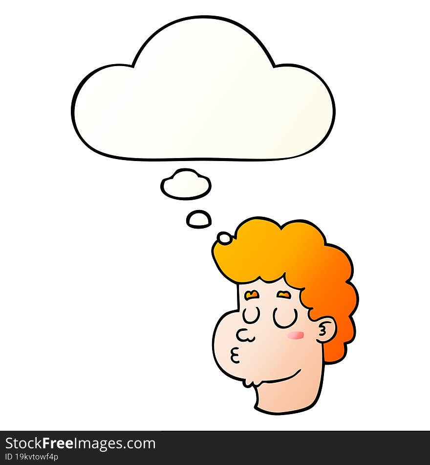 cartoon male face with thought bubble in smooth gradient style