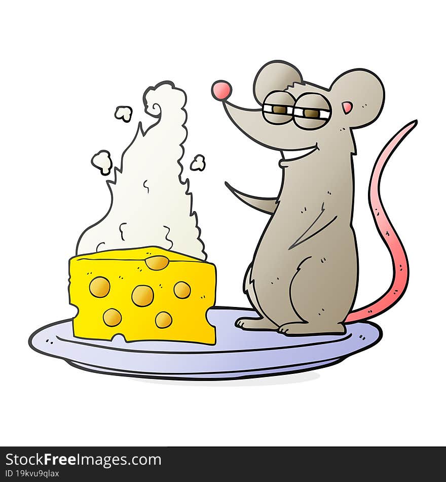 freehand drawn cartoon mouse with cheese