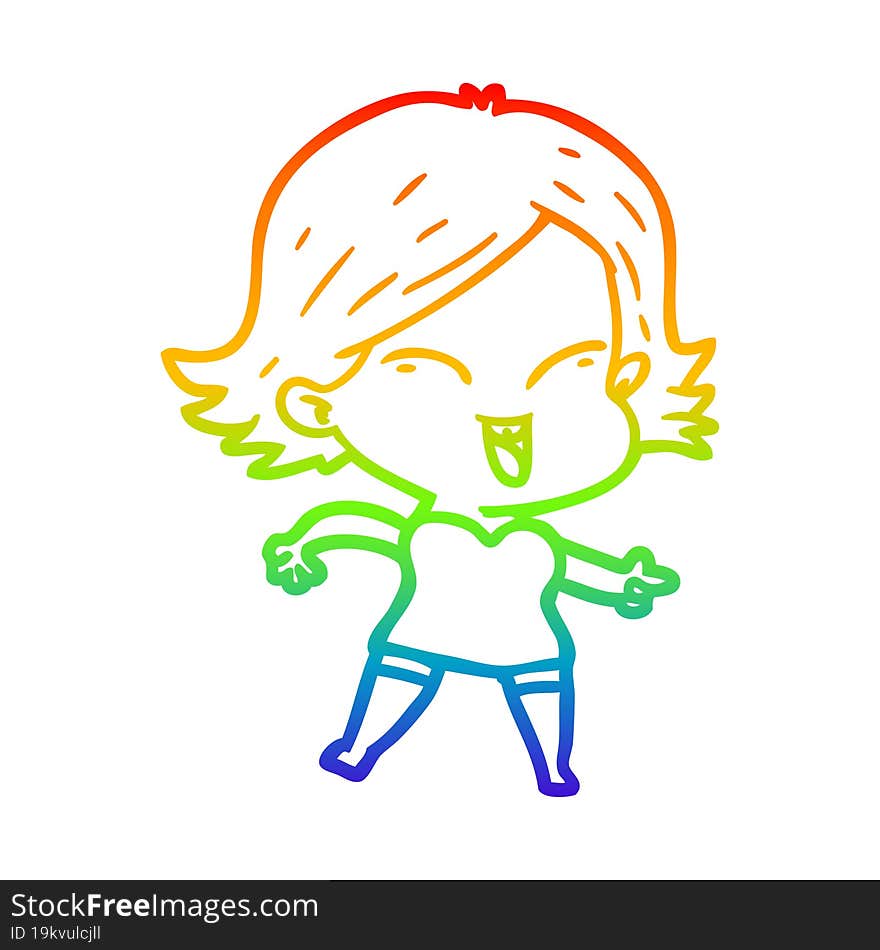 rainbow gradient line drawing of a happy cartoon girl