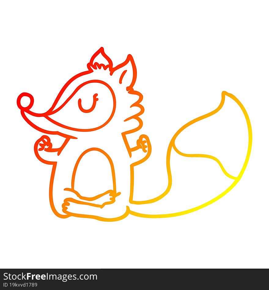 Warm Gradient Line Drawing Cartoon Fox Meditating