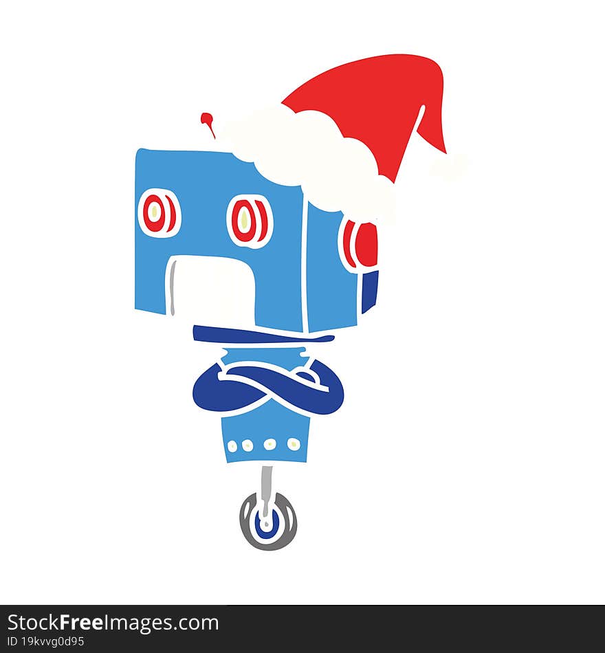 flat color illustration of a robot wearing santa hat