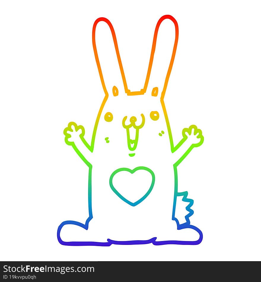 rainbow gradient line drawing cartoon rabbit in love